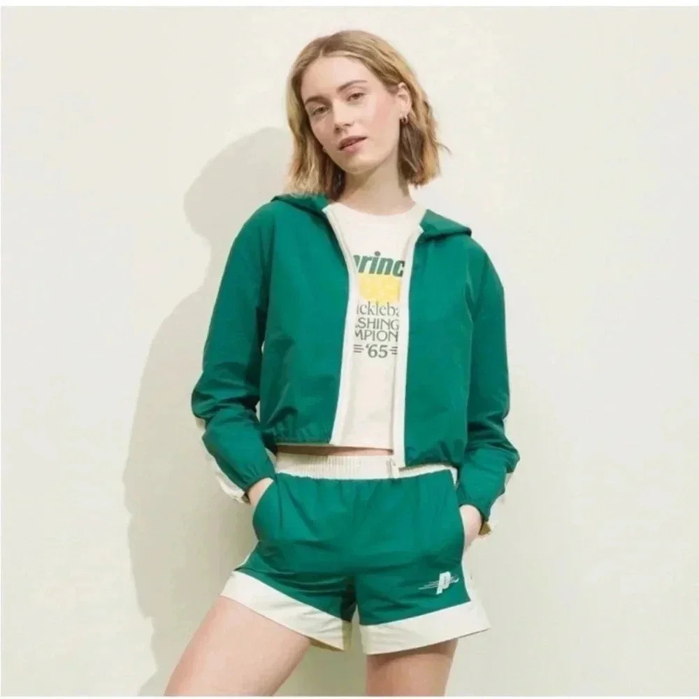 Prince Emerald Green Cropped Track Jacket and Shorts